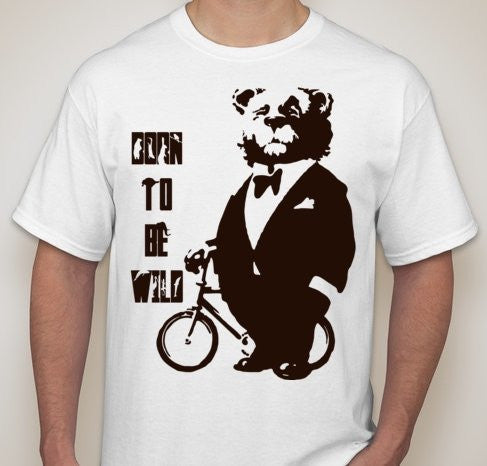 Circus Bear In Suit With Bicycle Born To Be WIld T-shirt | Blasted Rat For Sale