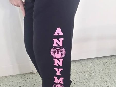 Anonymiss Pink Art Sweatpants One Sided Elastic Tight Bottom Discount