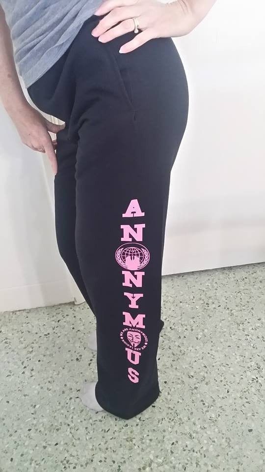 Anonymiss Pink Art Sweatpants One Sided Elastic Tight Bottom Discount