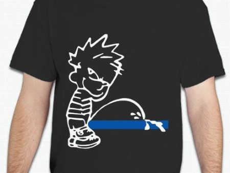 ACAB Calvin Pissing On The Thin Blue Line T-shirt | Blasted Rat Online now