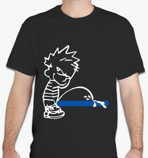 ACAB Calvin Pissing On The Thin Blue Line T-shirt | Blasted Rat Online now