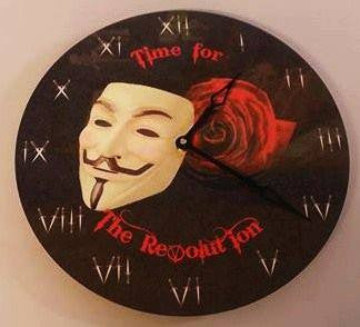 Anonymous Wall Clock 12  Vendetta Themed Time For Revolution With Mask, Rose, Dagger  Art For Discount