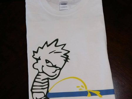 ACAB Calvin Pissing On The Thin Blue Line Color Art T-shirt | Blasted Rat Sale