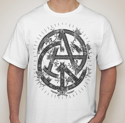 Anarchy Peace Rose Skull Intertwined Symbols T-shirt For Cheap