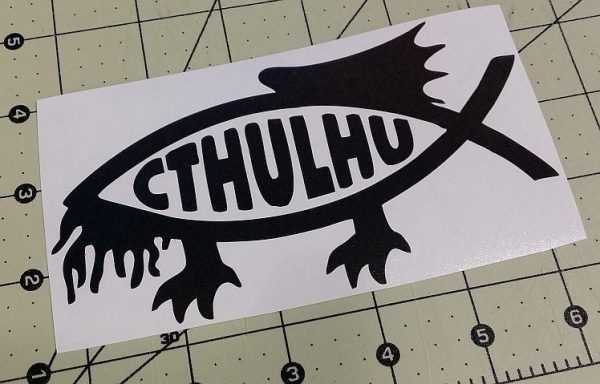 Cthulhu Jesus Fish Lovecraft Horror Space Monster | Die Cut Vinyl Sticker Decal | Blasted Rat Online