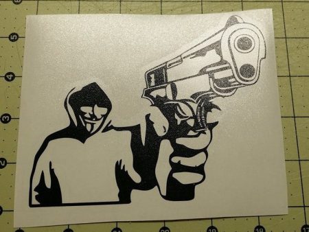 Anonymous In Hoodie With Gun | Die Cut Vinyl Sticker Decal Discount