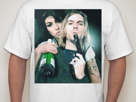 Kurt Cobain With Amy Winehouse Smoking Gun Champagne T-shirt | Blasted Rat on Sale