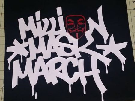 Million Mask March Graffiti White Text Red Mask Art T-shirt Cheap